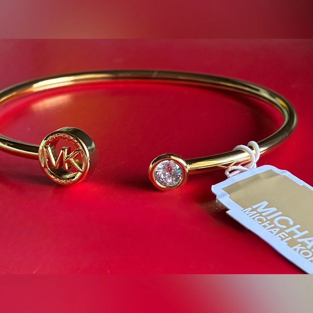 Michael Kors Gold-Tone Open Bangle Bracelet with MK Medallion - Picture 6 of 6
